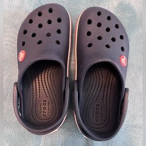 Toddler boys Crocs size 11 navy, red and white
